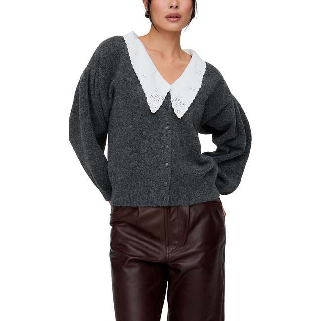 Suzzanna Embroidered Collar Cardigan, Grey