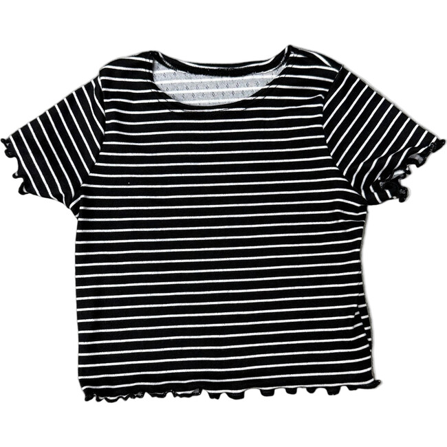Girls Stripe Short Sleeve Top, Black/White