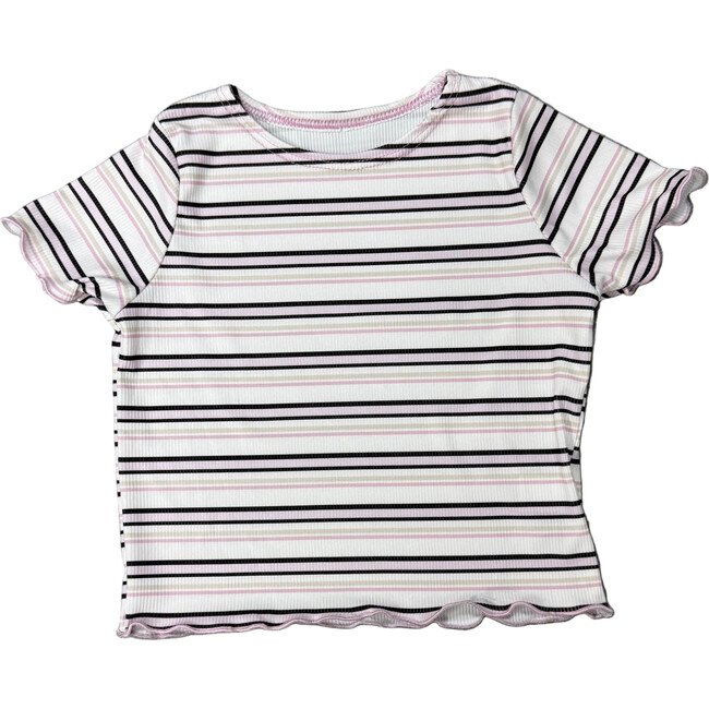 Girls Stripe Short Sleeve Top, White/Pink