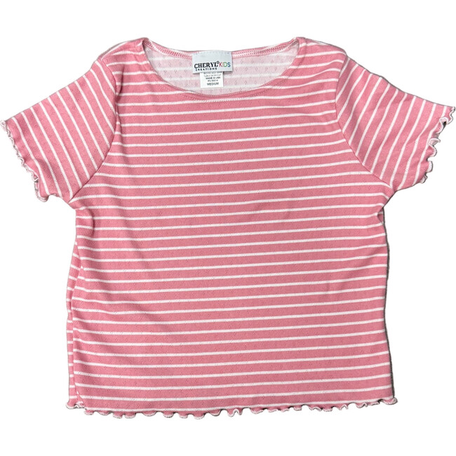 Girls Stripe Short Sleeve Top, Pink/White