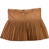 Girls Suede Pleated Skort, Camel - Dresses - 1 - thumbnail