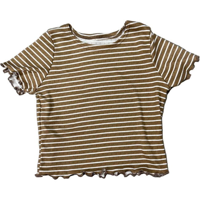 Girls Stripe Short Sleeve Top, Brown/White