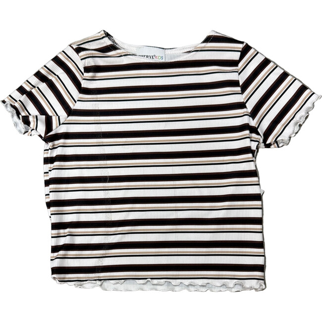 Girls Stripe Short Sleeve Top, White/Brown