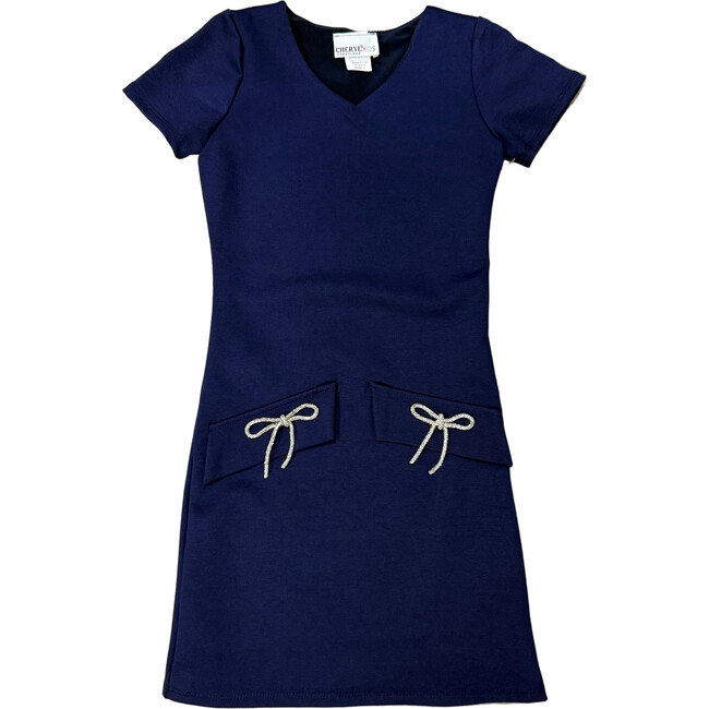 Girls ShortSleeve Dress With Bow,Navy