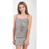 Girls Sequin Dress, Silver - Dresses - 1 - thumbnail