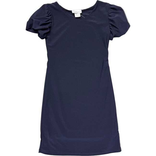 Girls Puff Sleeve Dress, Navy