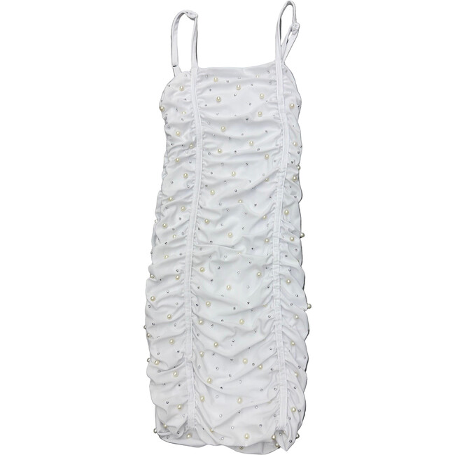 Girls Amelia Tank Dress With Pearls,White