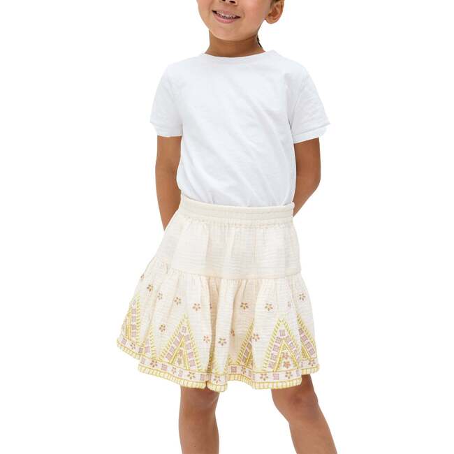 Staranisse Tiered All Over Embroidered Skirt, Ecru