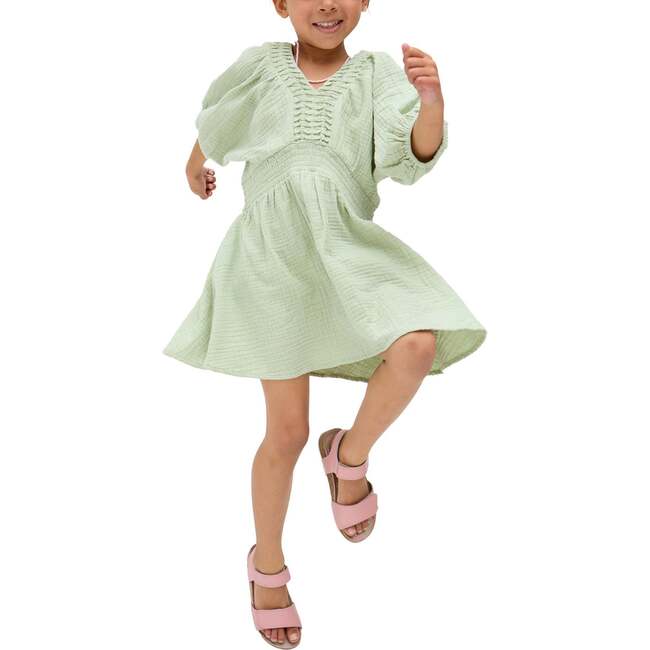 Soipoi Ruched V-Neck Dress, Green