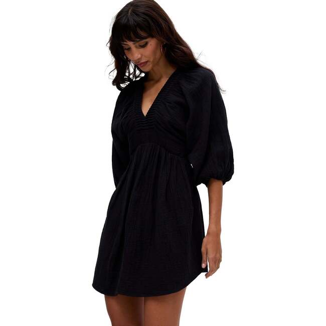 Soipoi Ruched V-Neck Mini Dress, Black