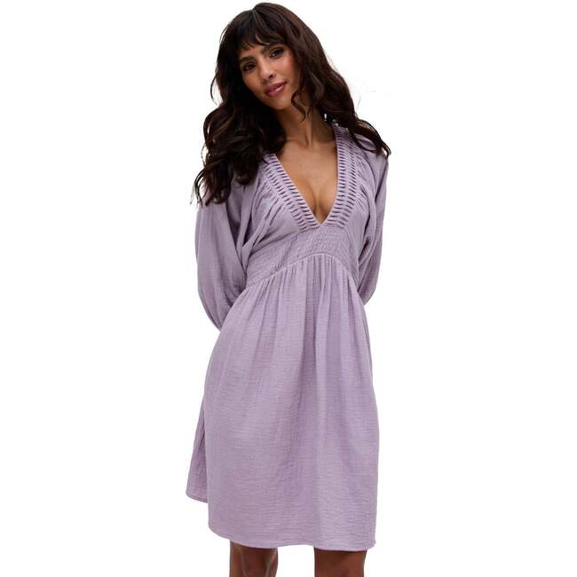 Soipoi Ruched V-Neck Mini Dress, Light Purple