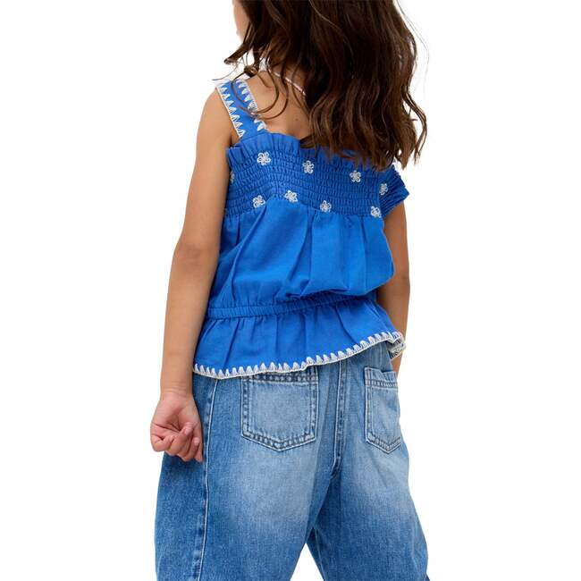 Tilly Blanket Stitch Peplum Hem Blouse, Blue - Blouses - 3