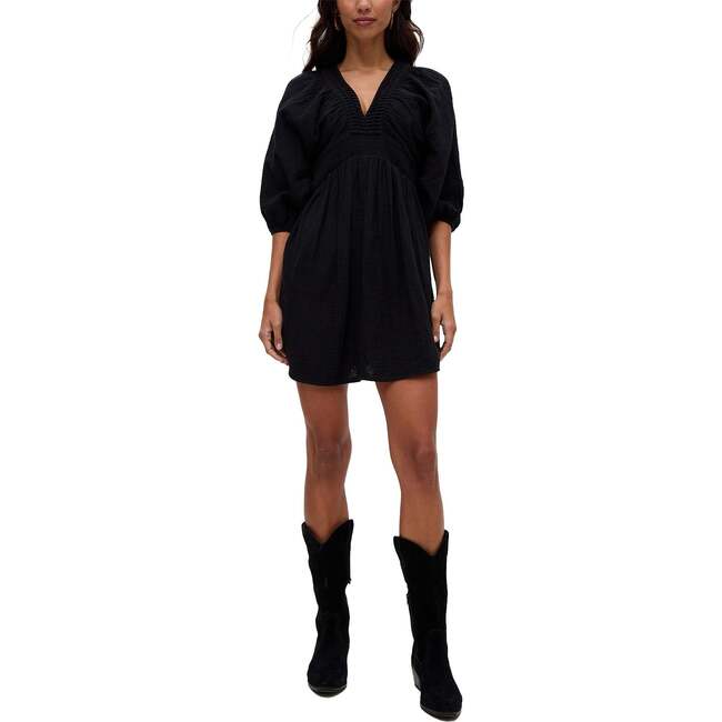 Soipoi Ruched V-Neck Mini Dress, Black - Dresses - 3