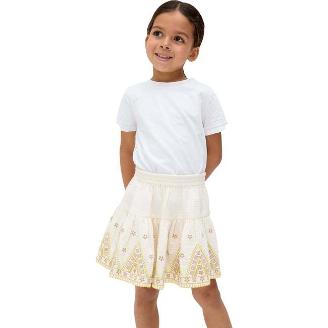 Staranisse Tiered All Over Embroidered Skirt, Ecru - Skirts - 5