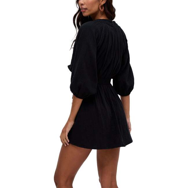 Soipoi Ruched V-Neck Mini Dress, Black - Dresses - 4