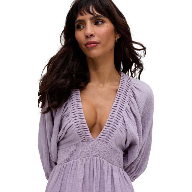 Soipoi Ruched V-Neck Mini Dress, Light Purple - Dresses - 3