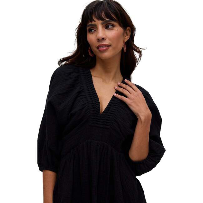 Soipoi Ruched V-Neck Mini Dress, Black - Dresses - 5