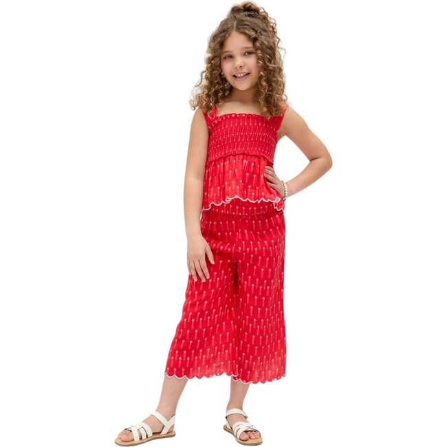 Sia Shirred Floral Print Co-Ord Set, Red - Pants - 3