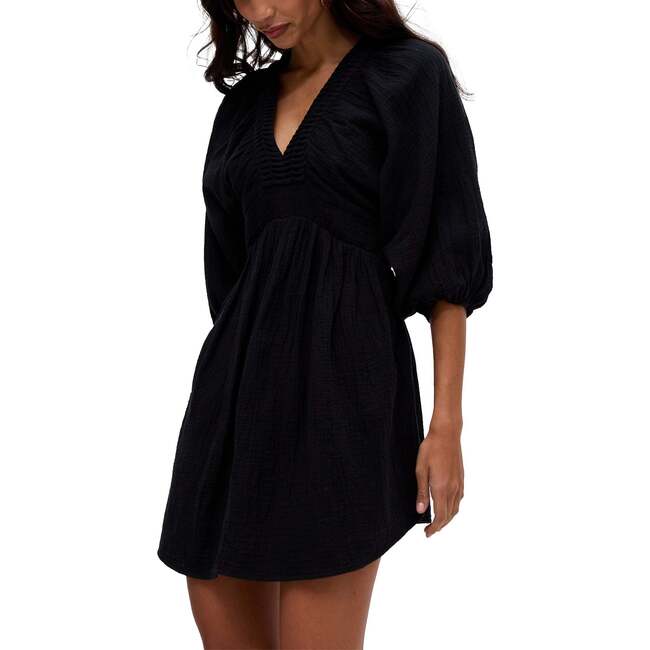 Soipoi Ruched V-Neck Mini Dress, Black - Dresses - 6