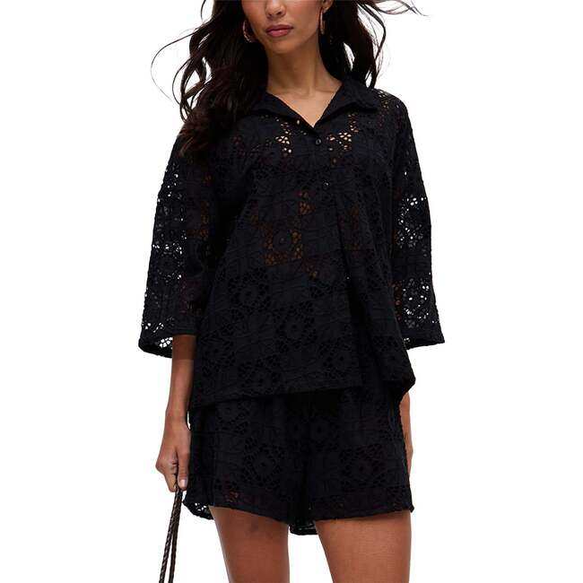 Shelli All Over Broderie Anglaise Shirt, Black