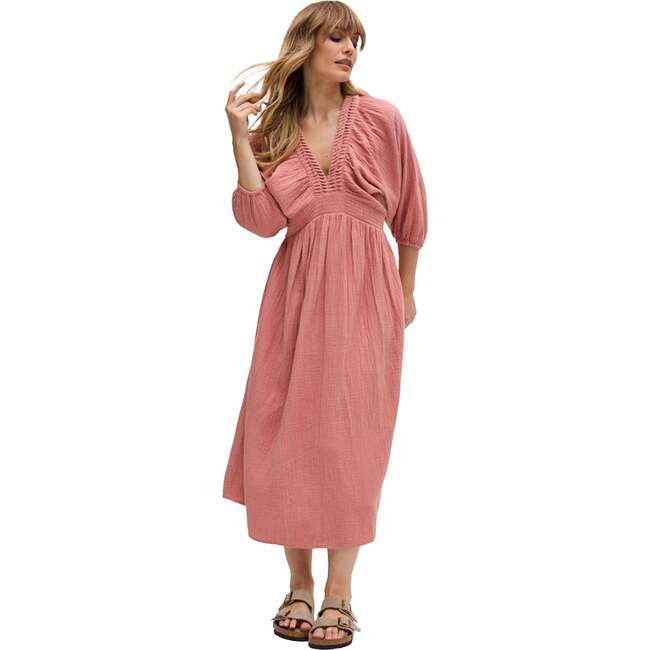 Soipoi Ruched V-Neck Midi Dress, Pink - Shorts - 3