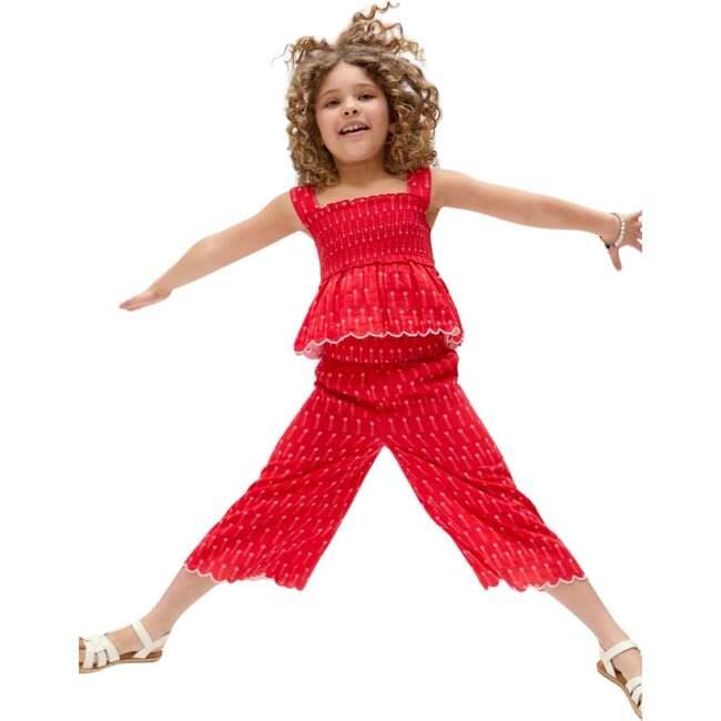 Sia Shirred Floral Print Co-Ord Set, Red - Pants - 4