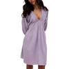Soipoi Ruched V-Neck Mini Dress, Light Purple - Dresses - 5