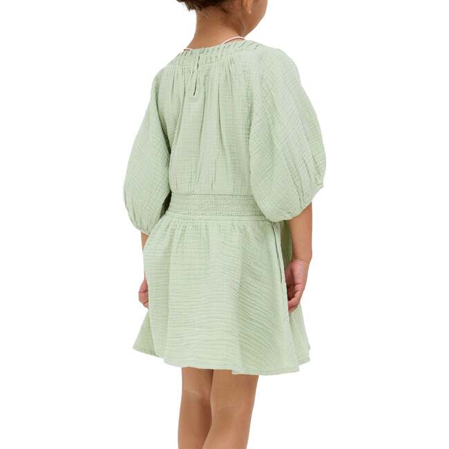Soipoi Ruched V-Neck Dress, Green - Dresses - 4