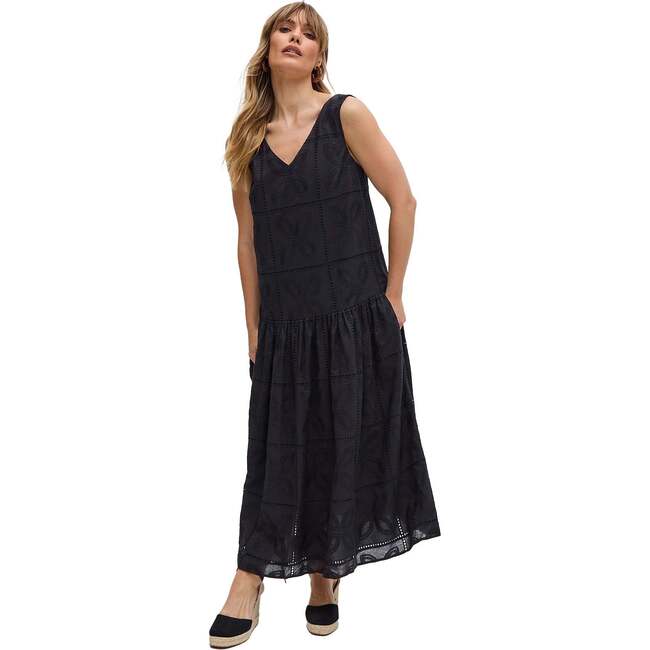 Squire All Over Cut Work Drop Waist Midi Dress, Black - Dresses - 4