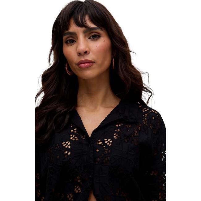 Shelli All Over Broderie Anglaise Shirt, Black - Blouses - 3