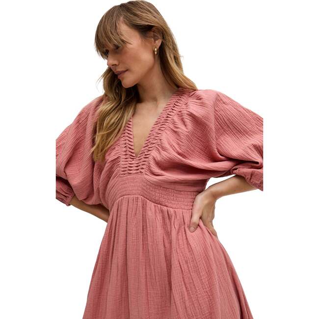 Soipoi Ruched V-Neck Midi Dress, Pink - Shorts - 4