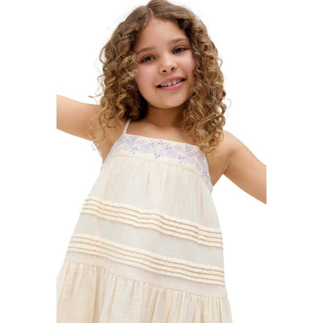 Swish Pin Tuck Embroidered Dress, Ecru - Dresses - 5