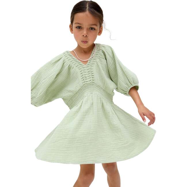 Soipoi Ruched V-Neck Dress, Green - Dresses - 5