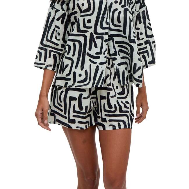 Nicola Paperbag Waist Warhol Print Shorts, Black