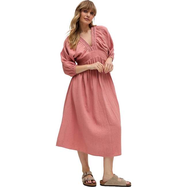 Soipoi Ruched V-Neck Midi Dress, Pink - Shorts - 5