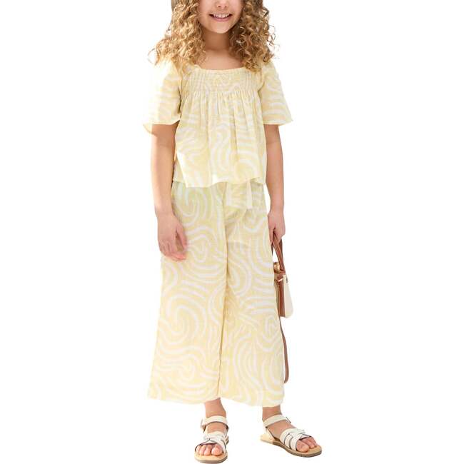 Nia Shirred Neck Zebra Swirl Print Co-Ords Set, Yellow