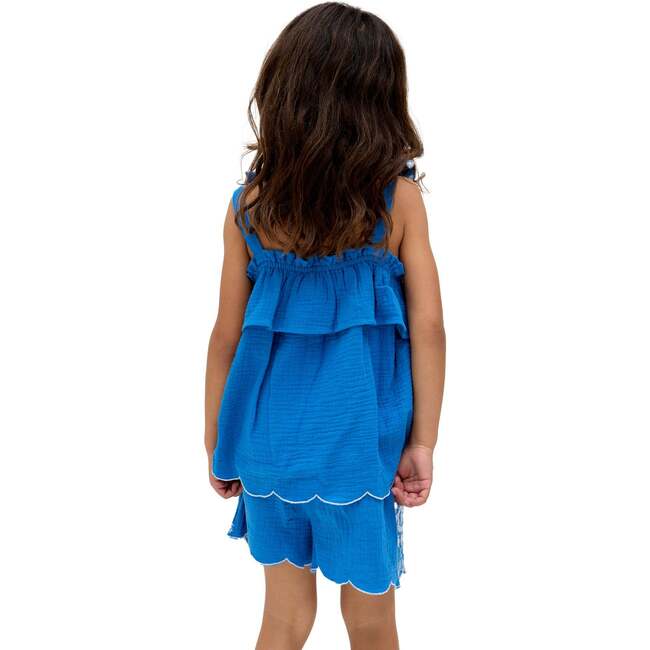 Savvanah Frill Neck All Over Embroidered Co-Ord Set, Blue