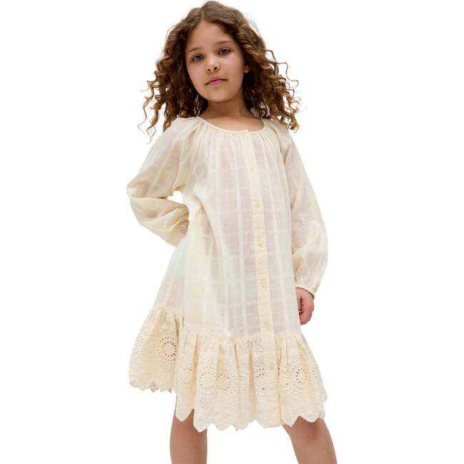 Olivia Button Down Embroidered Dress, Ecru - Dresses - 3