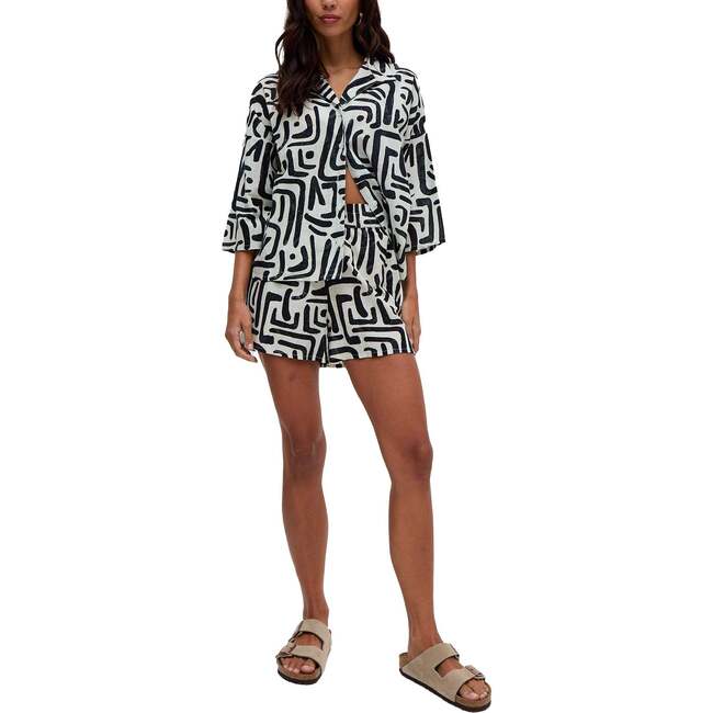 Nicola Paperbag Waist Warhol Print Shorts, Black