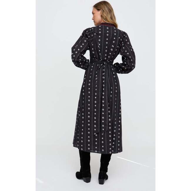 Ocean Elasticated Back Embroidered Maxi Dress, Black