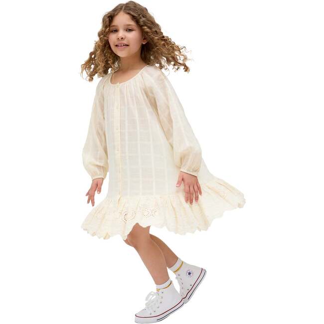 Olivia Button Down Embroidered Dress, Ecru - Dresses - 5