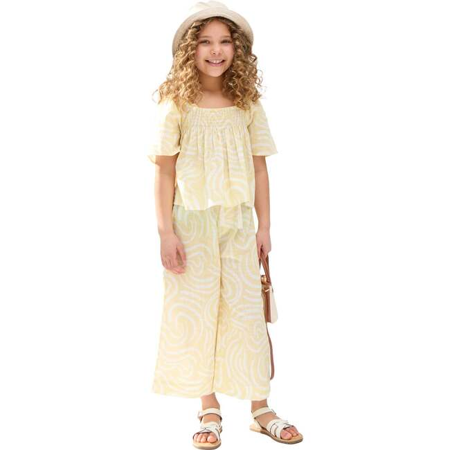 Nia Shirred Neck Zebra Swirl Print Co-Ords Set, Yellow - Pants - 3