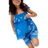 Savvanah Frill Neck All Over Embroidered Co-Ord Set, Blue - Shorts - 5