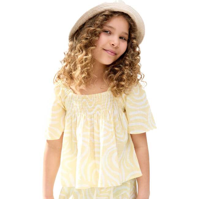 Nia Shirred Neck Zebra Swirl Print Co-Ords Set, Yellow - Pants - 5