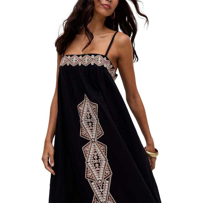 Sapphire Spaghetti Strap Embroidered Maxi Dress, Black - Dresses - 5