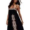 Sapphire Spaghetti Strap Embroidered Maxi Dress, Black - Dresses - 5