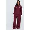 Lily-Anne Long Sleeves Cut Out Embroidered Sweatshirt, Burgundy - Sweatshirts - 3 - thumbnail
