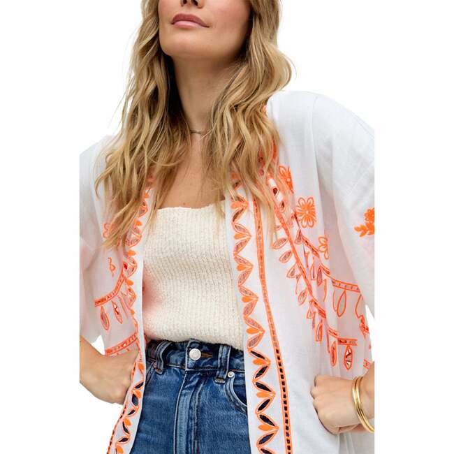 Lupe Edge To Edge Embroidered Kimono, White - Dresses - 4