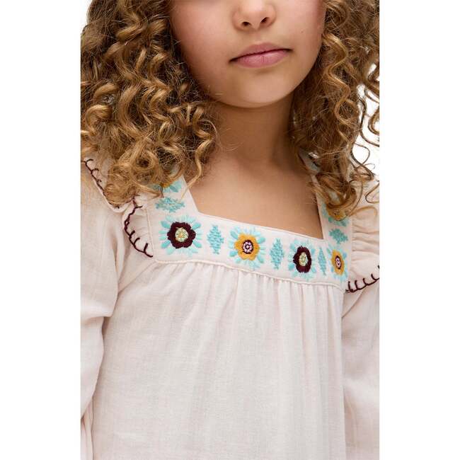 Lisa Square Neck Embroidered Dress, Ecru - Dresses - 5