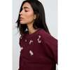 Lily-Anne Long Sleeves Cut Out Embroidered Sweatshirt, Burgundy - Sweatshirts - 5 - thumbnail